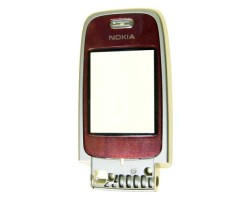 Előlap Nokia 6103 flip felső keret ezüst piros plexi ablakkal ( utángyártott)
