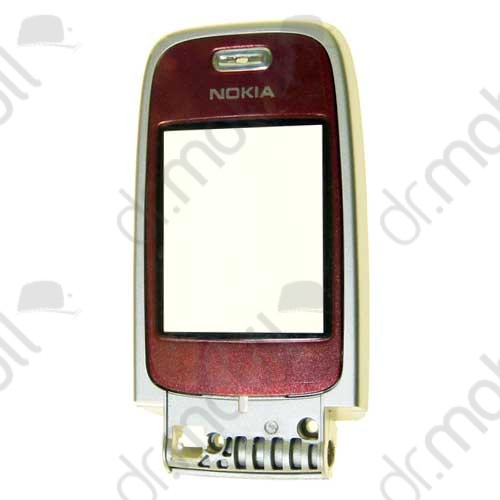 Előlap Nokia 6103 flip felső keret ezüst piros plexi ablakkal ( utángyártott)