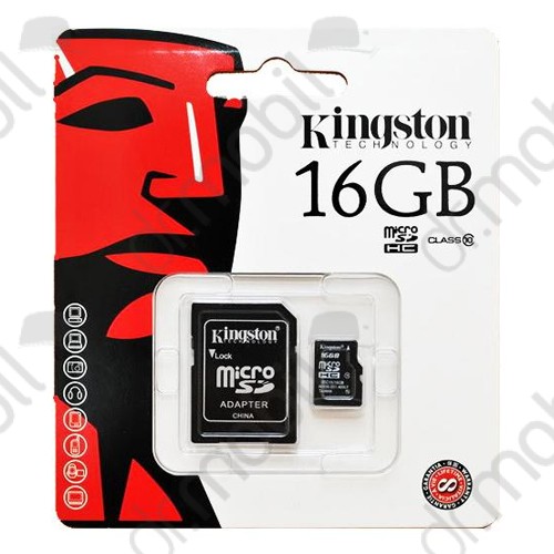 Memóriakártya Kingston microSDHC 16GB (Class 10) memóriakártya adapterrel