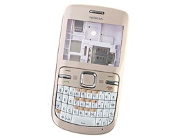 Előlap Nokia C3-00 komplett ház fehér - arany (utángyártott)