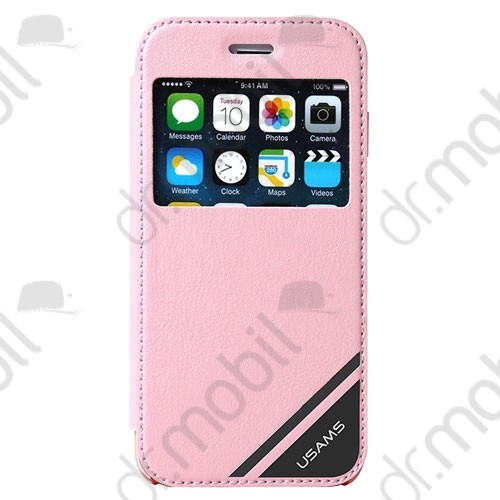 Tok álló flip Apple iPhone 6 USAMS Viva ablakos bőr pink