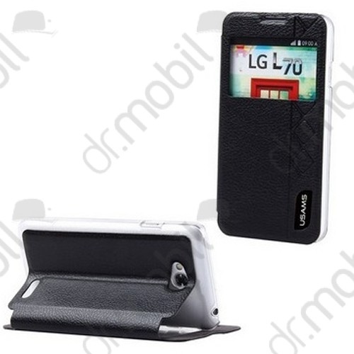 Tok álló flip LG L70 STARRY SKY műanyag telefonvédő (bőr, oldalra nyíló, hívószámkijelzés, S-View cover) fekete