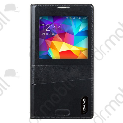 Tok álló flip Samsung SM-G900 Galaxy S V. (Galaxy S5) USAMS Melody (bőr, oldalra nyíló, hívószámkijelzés, S-View cover) fekete