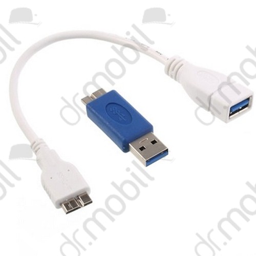 Adapter kábel Samsung SM-N9000 Note 3. (micro-B USB 3.0, OTG, USB/pendrive csatlakoztatás, adapterrel micro-B USB 3.0) fehér