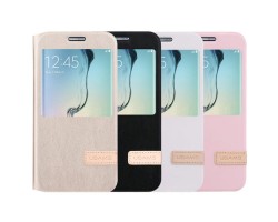 Tok álló flip Samsung SM-G920 Galaxy S6 USAMS Muge series bőr ablakos pink