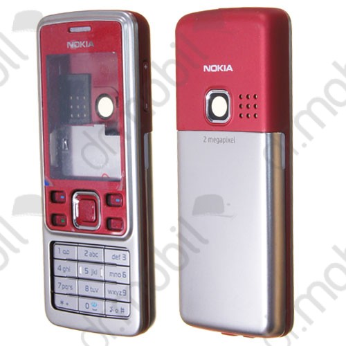 Előlap Nokia 6300 komplett ház billentyűzettel piros - ezüst