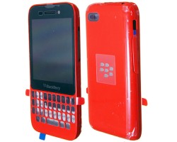 Előlap BlackBerry Q5 komplett ház (lcd, érintőpanel, akkufedél - hátlap) piros