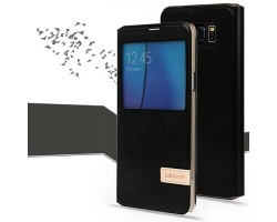 Tok álló flip Samsung SM-N920C Galaxy Note 5. USAMS Muge series bőr ablakos fekete