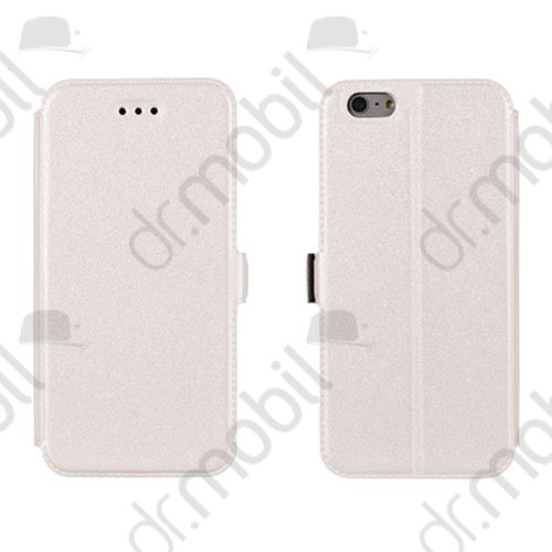 Tok álló bőr Apple iPhone SE / 5 / 5S (oldalra nyíló, mágneses zár szilikon belsővel, kártya tartóval) flip fehér