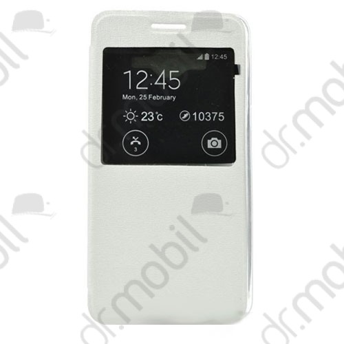 Tok álló bőr Microsoft Lumia 550 (oldalra nyíló, ablakos, szilikon belsővel) flip fehér