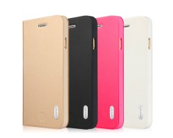 Tok álló flip Apple iPhone 6 / 6S USAMS Geek Series bőr műanyag hátlap tok PU+PC Bumper rózsaszín