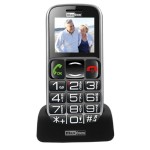 Mobiltelefon készülék MaxCom MM461BB fekete - ezüst telefon időseknek (asztali töltő tartó)