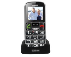 Mobiltelefon készülék MaxCom MM461BB fekete - ezüst telefon időseknek (asztali töltő tartó)