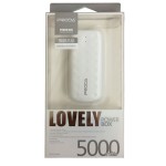 Hordozható vésztöltő Proda Lovely univerzális (belső 5000 mAh Li-Ion akkumulátorról bárhol töltheti telefonját) fehér