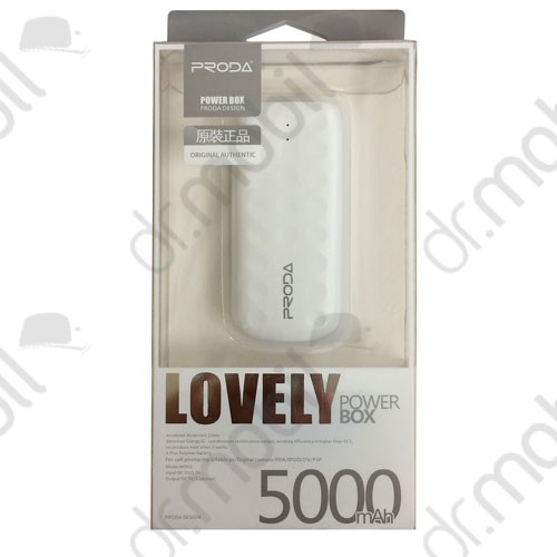Hordozható vésztöltő Proda Lovely univerzális (belső 5000 mAh Li-Ion akkumulátorról bárhol töltheti telefonját) fehér