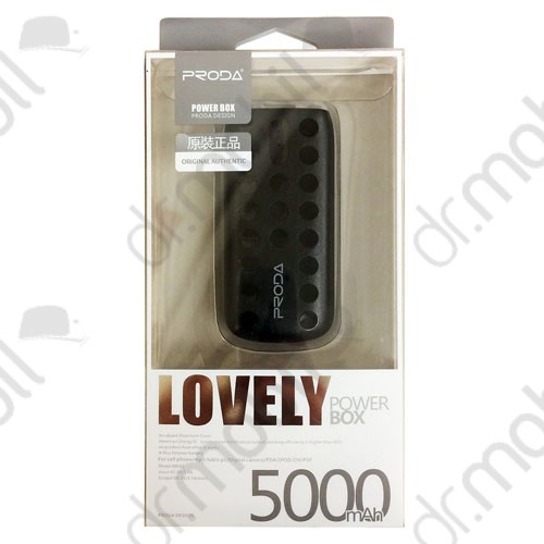 Hordozható vésztöltő Proda Lovely univerzális (belső 5000 mAh Li-Ion akkumulátorról bárhol töltheti telefonját) fekete