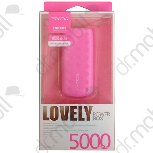 Hordozható vésztöltő Proda Lovely univerzális (belső 5000 mAh Li-Ion akkumulátorról bárhol töltheti telefonját) rózsaszín
