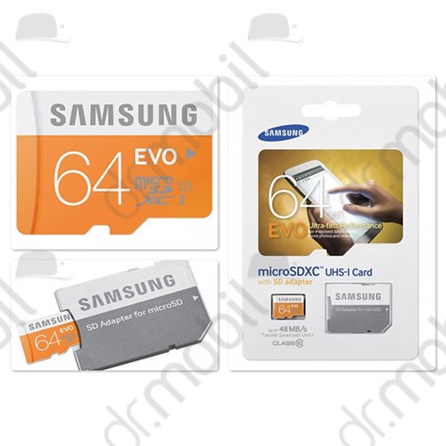 Memóriakártya Samsung microSDXC kártya 64GB EVO Class10 UHS-I Grade1 + SD adapter