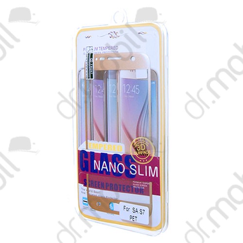 Képernyővédő fólia Samsung SM-G935 Galaxy S7 EDGE lekerekített arany (1 db-os, pet, nano slim, karcálló, 9H) 