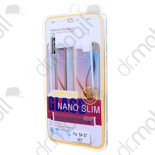 Képernyővédő fólia Samsung SM-G935 Galaxy S7 EDGE lekerekített fehér (1 db-os,pet nano slim, karcálló, 9H) 