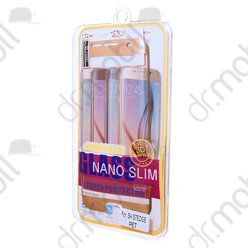 Képernyővédő fólia  Samsung SM-G935 Galaxy S7 EDGE lekerekített arany (1 db-os,pet nano slim, karcálló, 9H) 