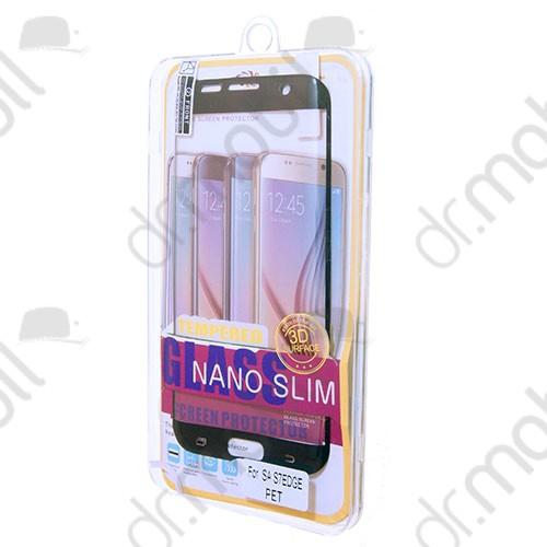 Képernyővédő fólia  Samsung SM-G935 Galaxy S7 EDGE lekerekített fekete (1 db-os,pet nano slim, karcálló, 9H) 