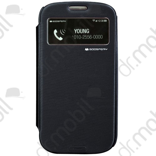 Műanyag telefonvédő Samsung GT-N7105 Note 2 LTE Goospery (QuickWindow) flip fekete