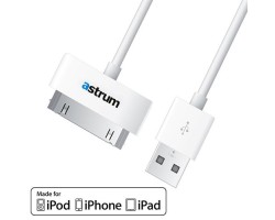 Adatkábel és töltő vezeték Apple iPhone 4 / 4S 1M 30 pin - USB adatkábel fehér MFI engedéllyel astrum A53030-Q