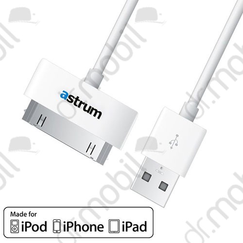 Adatkábel és töltő vezeték Apple iPhone 4 / 4S 1M 30 pin - USB adatkábel fehér MFI engedéllyel astrum A53030-Q