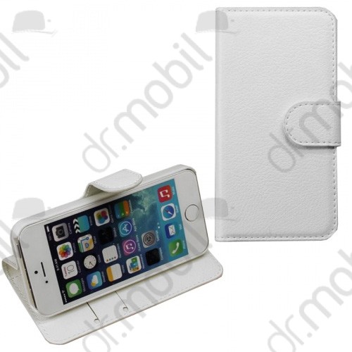 Tok álló bőr Apple iPhone SE / 5 / 5S (oldalra nyíló, mágneses zár, műanyag belsővel, kártya tartóval) flip fekete