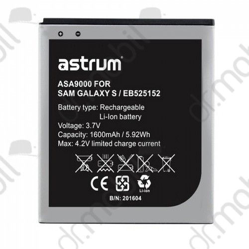 Akkumulátor Samsung GT-I9000 Galaxy S 1600mAh Li-ion (EB575152VUC kompatibilis) astrum A73566-B