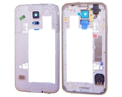 Középső keret Samsung SM-G900 Galaxy S5 fehér (csengő hangszóróval, gombokkal, antennával, 3.5mm audio cs.)