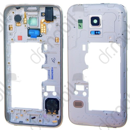 Középső keret Samsung SM-G800 Galaxy S5 mini fehér (csengő hangszóróval, rezgő, gombokkal, antennával, 3,5mm jack)
