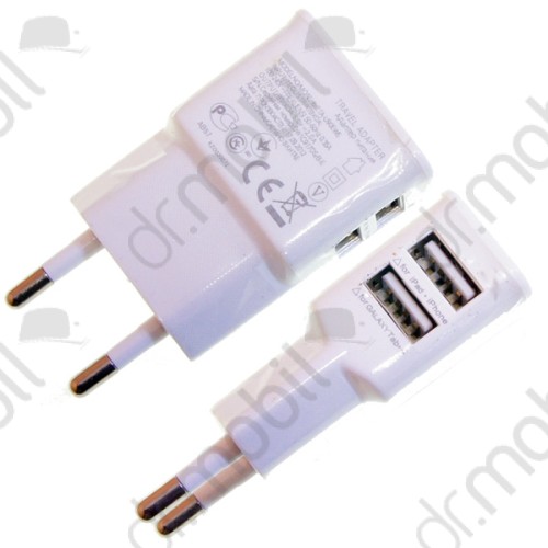 Hálózati adapter két USB csatlakozó 2A 220v töltőfej fehér univerzális (pm)