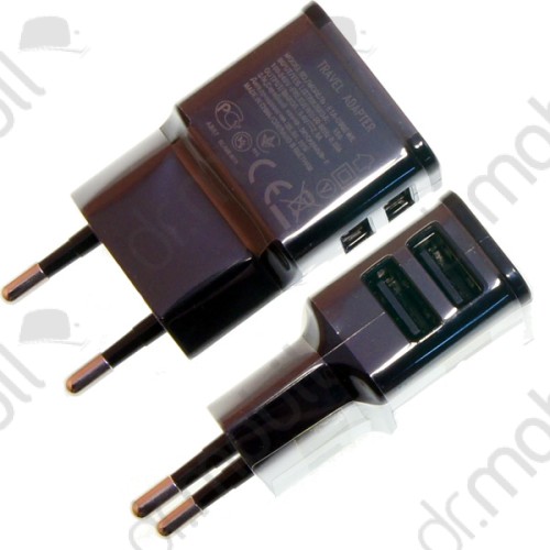 Hálózati adapter két USB csatlakozó 2A 220v töltőfej fekete univerzális