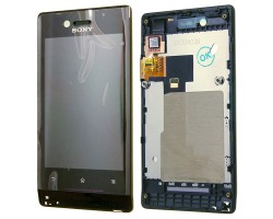 LCD érintőpanel Sony Xperia Miro (ST23i) fekete komplett kerettel