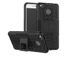 Defender műanyag telefonvédő Xiaomi Redmi 4X tok (közepesen ütésálló, gumi / szilikon belső, kitámasztó, autógumi minta) fekete