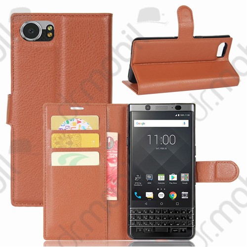 Tok álló BlackBerry KeyOne DTEK70 bőr (FLIP, mágneses, oldalra nyíló, asztali tartó funkció) barna kártyatartós 