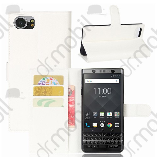 Tok álló BlackBerry KeyOne DTEK70 bőr (FLIP, mágneses, oldalra nyíló, asztali tartó funkció)  fehér kártyatartós 