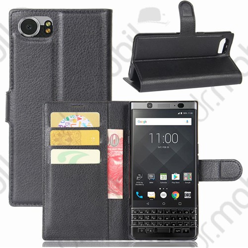 Tok álló BlackBerry KeyOne DTEK70 bőr (FLIP, mágneses, oldalra nyíló, asztali tartó funkció)  fekete kártyatartós 
