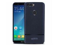 Telefonvédő gumi / szilikon Huawei P Smart (Enjoy 7S) (közepesen ütésálló, szálcsiszolt és bőr minta) fekete