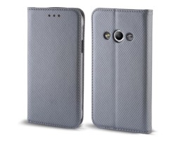 Tok álló bőr Samsung SM-J320 Galaxy J3 (2016) kockás magnet (flip, mágneses zár, oldalra nyíló, bankkártya tartó) ezüst