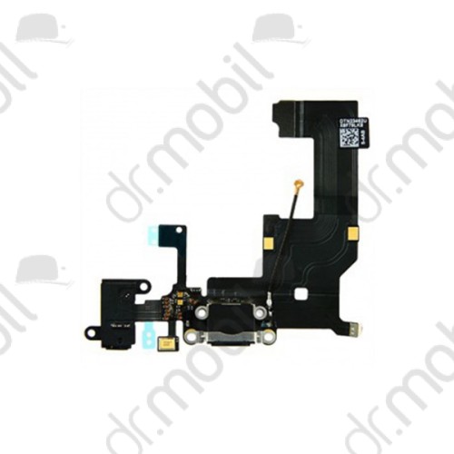 Töltő csatlakozó / rendszer Apple iPhone 5 fekete lightning (3,5mm csatlakozó, mikrofon) 