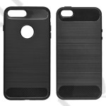 Telefonvédő szilikon tok, Apple iPhone 12, Hybrid Carbon Lux (közepesen ütésálló, szál csiszolt, karbonminta) fekete
