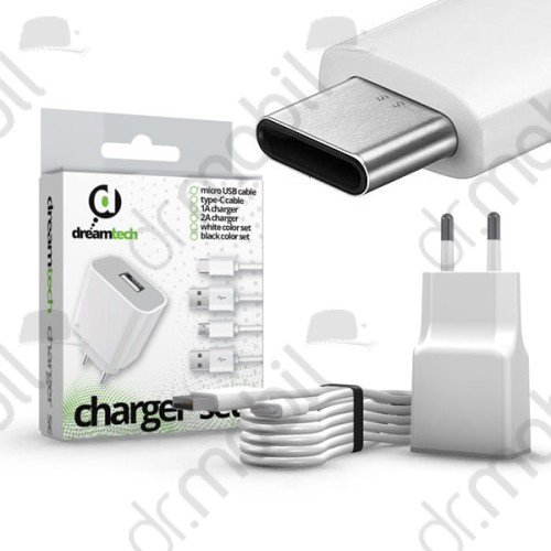 Hálózati töltő + töltőkábel szettben USB Type-C (USB-C) 2A fehér